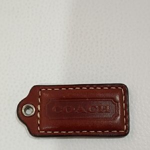 Coach Brown Leather Hangtag with Silver Detail